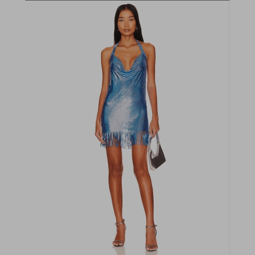 NWOT Revolve Fringe Chainmail Dress in Cobalt